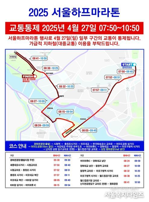 ‘2025 서울하프마라톤대회’ 교통통제 안내문