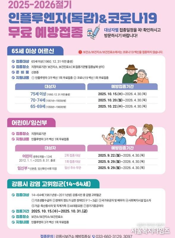 강릉시, 독감·코로나19 무료 접종으로 건강한 겨울을!