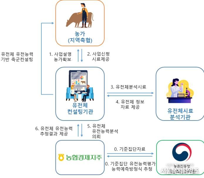 한우 암소 유전체 유전능력 예측 서비스 체계도