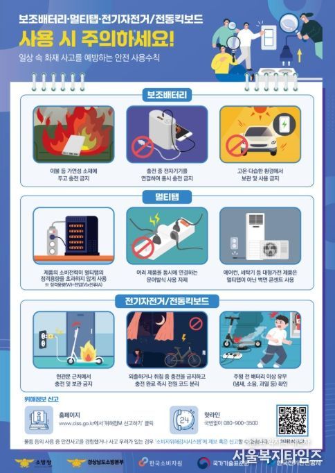 보조배터리·멀티탭·전기자전거/전동킥보드 화재사고 예방 홍보 포스터