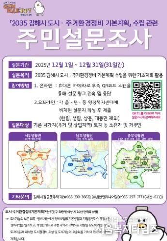 김해시, 2035 도시·주거환경정비 기본계획 수립 설문조사 실시