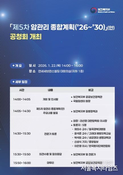 「제5차 암관리 종합계획(’26∼’30)」(안) 공청회 포스터