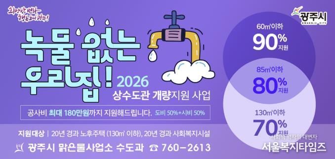 광주시, ‘녹물 없는 우리 집 수도관 개량 지원사업’ 추진…노후주택 최대 180만 원 지원