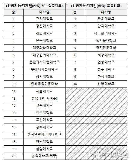 재직자 인공지능·디지털 집중과정 기존 운영대학