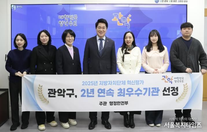 행안부 주관 지방자치단체 혁신평가 자치구 부문에서 전국 1위를 달성한 관악구(가운데 박준희 관악구청장)