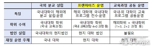 국내 대학의 해외 진출 유형